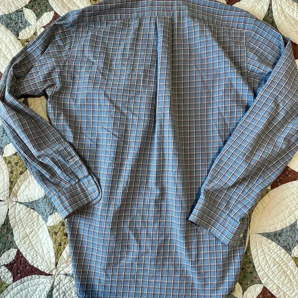 Ralph Lauren light blue plaid 100% cotton button up shirt